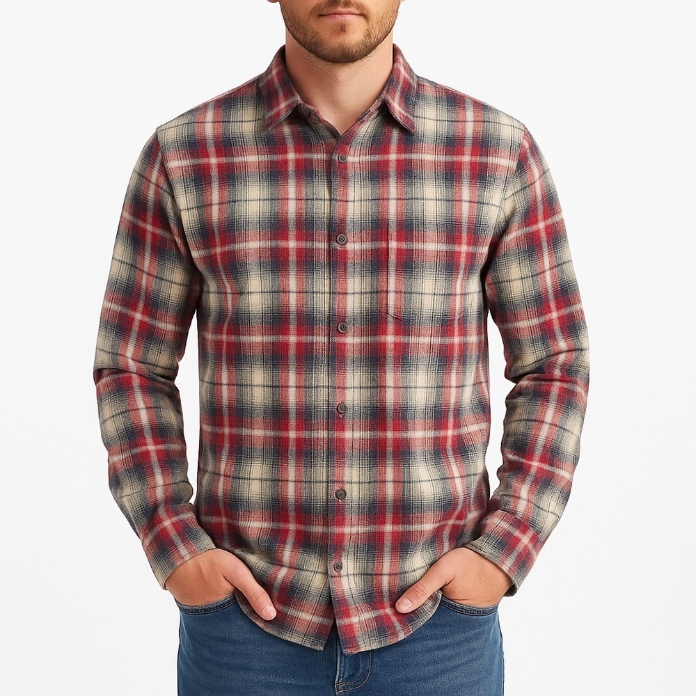 GAP Red & Navy Plaid Flannel Button-Down Shirt Men’s Large